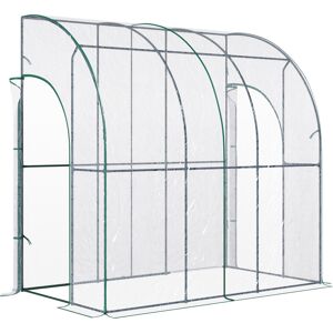 Outsunny Outdoor Walk-In Lean to Wall Tunnel Greenhouse with Zippered Roll Up Door PVC Cover Sloping Top, Clear, Green 214cm x 118cm x 212cm