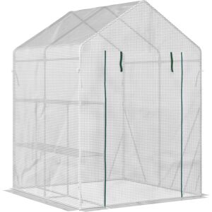 Outsunny Walk-In Greenhouse Portable Gardening Plant Grow House with 2 Tier Shelf, Roll-Up Zippered Door and PE Cover, 143 x 143 x 195 cm