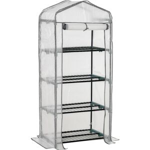 Outsunny Portable Mini Greenhouse, 4 Tier, Metal Frame with PE Cover, Plant Grow Shed, 160H x 70L x 50W cm, White.