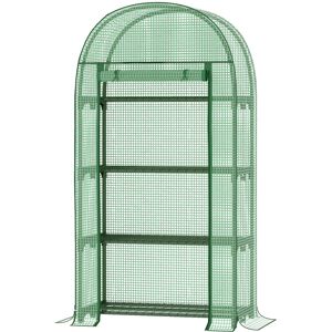 Outsunny Compact Mini Greenhouse Outdoor with Storage Shelf and Roll-Up Zippered Door, 80x49x160cm - Green