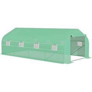 Outsunny 6 x 3 m Large Walk-In Greenhouse Garden Polytunnel Greenhouse w/ Metal Frame, Zippered Door and Roll Up Windows, Green