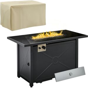 Outsunny Propane Gas Fire Pit Table, 50000BTU Smokeless Firepit Outdoor Patio Heater with Tempered Glass Tabletop, Cover, 109cm x 56cm x 64cm, Black