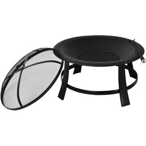 Outsunny Metal Large Firepit Bowl Outdoor Round Fire Pit w/ Lid, Log Grate, Poker for Backyard, Camping, BBQ, Bonfire, 76 x 76 x 53cm, Black