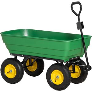 Outsunny 125 Litre Large Garden Cart Heavy Duty 4 Wheel Trolley Dump Wheelbarrow Tipping Truck Trailer - Green