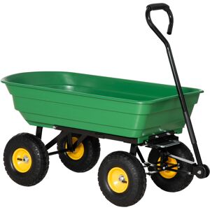 Outsunny 75 Litre Large Garden Cart Heavy Duty 4 Wheel Trolley Dump Wheelbarrow Tipping Truck Trailer - Green