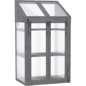 Outsunny 3-Tier Wooden Cold Frame Greenhouse Garden Grow House w/ Polycarbonate Glazing, Openable Lid, 70 x 50 x 120 cm, Grey