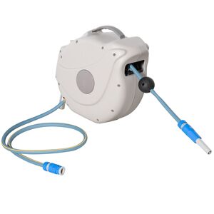 Outsunny Retractable Hose Reel w/ Any Length Lock, Auto Rewind Slow Return System, and 180° Swivel Wall Mounted Bracket, 20m+1.5m