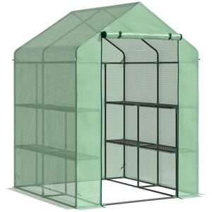 Outsunny Polytunnel Greenhouse with Shelves, Lean-to Steeple Green House with Removable Cover, 143x138x190cm, Green