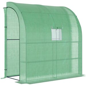 Outsunny Lean to Greenhouses with Windows and Doors 2 Tiers 4 Wired Shelves 200L x 100W x 215Hcm Green