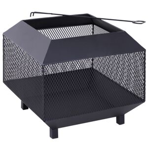 Outsunny Outdoor Square Fire Pit, Metal Mesh Firepit with Lid, Log Grate, Poker, Ideal for Backyard, Camping, Wood Burning, 44x44x40cm, Black.