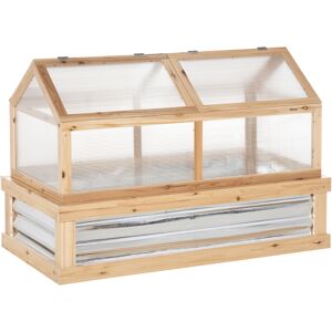 Outsunny Raised Garden Bed with Greenhouse Top, Garden Wooden Cold Frame Greenhouse Flower Planter Protection, 122x 61 x 81.7cm, Natural