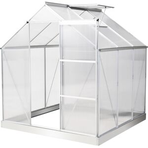 Outsunny 6 x 6 ft Walk-In Greenhouse Polycarbonate Lean to Greenhouse Grow House w/ Aluminium Frame, Sliding Door, Adjustable Window