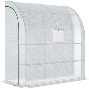 Outsunny Walk-In Lean to Polytunnel Greenhouse with Windows and Doors 2 Tiers 4 Wired Shelves 200L x 100W x 215Hcm White