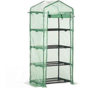 Outsunny Mini Greenhouse 4 Tier, Portable with Steel Frame, PE Cover, Roll-up Door, 70 x 50 x 160 cm, Green