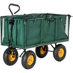 Outsunny Heavy Duty Garden Trolley with 4 Wheels, Metal Frame, and Pull Handle, Ideal for Gardening Tasks, Green