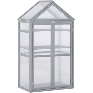 Outsunny 3-Tier Wooden Cold Frame Greenhouse Garden Polycarbonate Grow House w/ Adjustable Shelves, Double Doors, 80 x 47 x 138cm, Grey