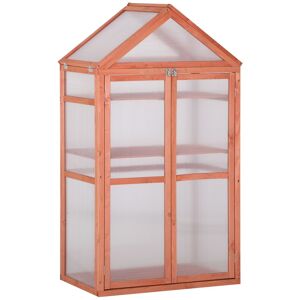 Outsunny 3-Tier Wooden Cold Frame Greenhouse Garden Polycarbonate Grow House w/ Adjustable Shelves, Double Doors, 80 x 47 x 138 cm, Orange