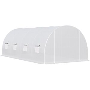 Outsunny 6 x 3 x 2 m Large Walk-In Greenhouse Garden Polytunnel Greenhouse with Metal Frame, Zippered Door and Roll Up Windows, White