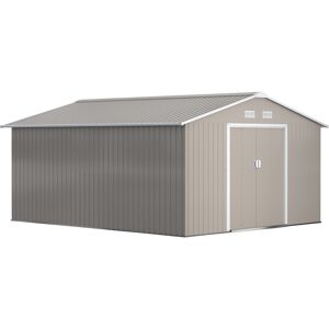 Outsunny 13 x 11ft Garden Metal Storage Shed Outdoor Storage Shed with Foundation Ventilation & Doors, Light Grey