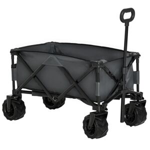 Outsunny Folding Garden Cart with Pull-Along Handle, Anti-Slip Wheels, Ideal for Beach & Outdoor Use, Dark Grey