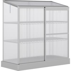 Outsunny 3-Tier Mini Greenhouse Garden Cold Frame Plant Growth House w / Polycarbonate Panels, Openable Roof, 129.5 x 58 x 140 cm, Silver