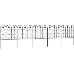 Outsunny Decorative Garden Fencing, 5PCs Outdoor Picket Fence Panels, Rustproof Metal Wire Landscape Flower Bed Border Edging Animal Barrier, Black