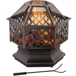 Outsunny Outdoor Fire Pit with Screen Cover, Portable Wood Burning Firebowl with Poker for Patio, Backyard, Bronze