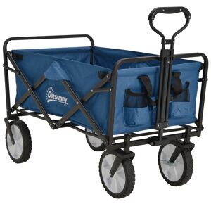 Outsunny Folding Wagon Cart, Pull Along Trolley for Beach and Garden Use, with Telescopic Handle, Blue