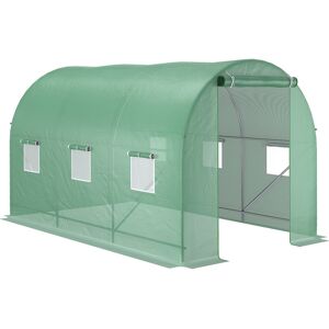 Outsunny 3.5 x 2 x 2 m Polytunnel Greenhouse, Walk in Pollytunnel Tent with Steel Frame, PE Cover, Roll Up Door and 6 Windows, Green