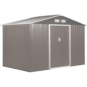 Outsunny 9 x 6 ft Metal Garden Storage Shed Sloped Roof Tool House with Foundation Ventilation & Double Door, Grey