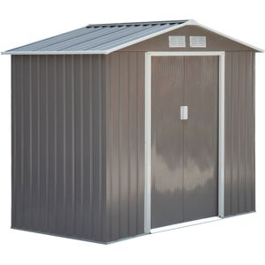 Outsunny 7ft x 4ft Lockable Garden Metal Storage Shed Storage Roofed Tool Metal Shed w/ Air Vents Steel Grey