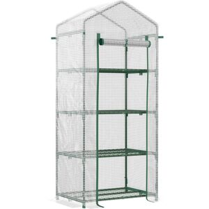 Outsunny 4 Tier Mini Greenhouse, Portable Green House with Steel Frame, PE Cover, Roll-up Door, 70 x 50 x 160 cm, White