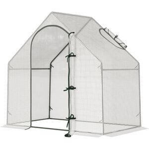 Outsunny Walk-In Greenhouse Vegetable Plant herb Garden Grow House w/ Window Roll-Up Door Steel Frame All-Year Portable, 180 x 100 x 168cm, White