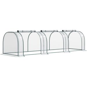 Outsunny Portable Small Greenhouse, Steel Frame with Zipper Doors,PVC Tunnel Greenhouse Plant Grow House, 350Lx100Wx80Hcm-Dark Green/Transparent