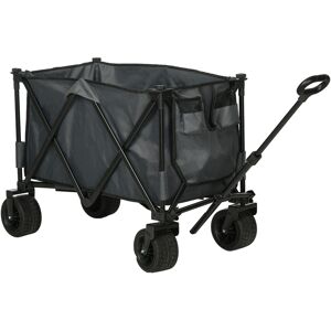 Outsunny Collapsible Outdoor Utility Wagon, Folding Garden Trolley Cart for Camping, Dark Grey