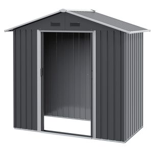 Outsunny 6.5x3.5ft Metal Garden Storage Shed for Outdoor Tool Storage with Double Sliding Doors and 4 Vents, Dark Grey