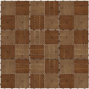 Outsunny 9 Pcs Garden Decking Tiles Wooden Outdoor Flooring Tiles for Patio, Balcony, Terrace, Hot Tub, Brown