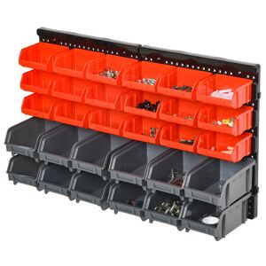 DURHAND Professional Wall Mounted Tool Organiser, 30-Compartment, PP Material, Ideal for Hardware Storage, Red/Grey