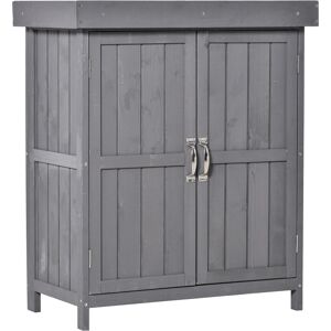 Outsunny Wooden Garden Storage Shed Tool Cabinet Organiser with Shelves, Two Doors,74 x 43 x 88cm, Grey