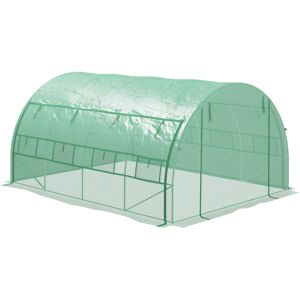 Outsunny Polytunnel Greenhouse Walk-in Grow House Tent with Roll-up Sidewalls, Zipped Door and 8 Windows, 4x3x2m Green