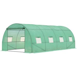 Outsunny 6 x 3 m Large Walk-In Greenhouse Garden Polytunnel Greenhouse with Steel Frame, Zippered Door and Roll Up Windows, Green