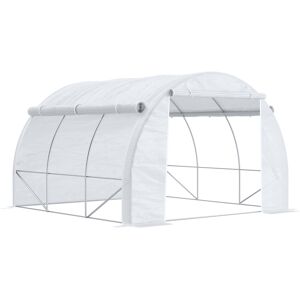 Outsunny 3 x 3 x 2 m Polytunnel Greenhouse, Walk in Pollytunnel Tent with Steel Frame, Reinforced Cover Zippered Door 6 Windows for Garden White