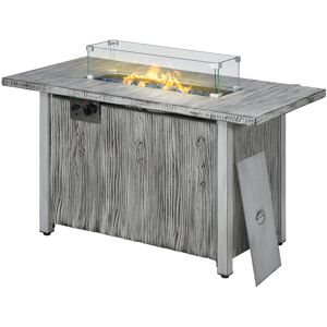 Outsunny 50,000 BTU Gas Fire Pit Table with Cover, Glass Screen and Glass Beads, Grey