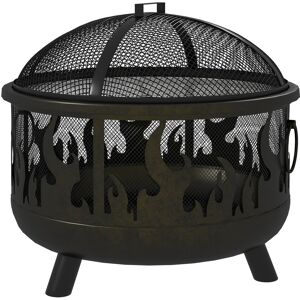 Outsunny Metal Firepit Bowl, 2-In-1 Outdoor Round Fire Pit with Lid, Grill, Poker, Handles for Camping, BBQ, Bonfire, Wood Burning, 61.5cm, Black