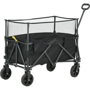 Outsunny Folding Garden Trolley, 180L Wagon Cart with Extendable Side Walls for Beach, Camping, Festival - Black