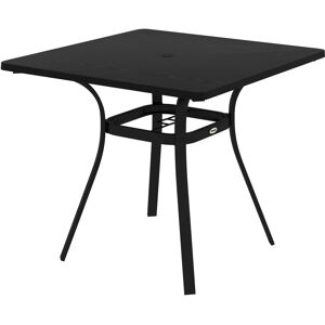 Outsunny Metal Garden Table, Steel Frame with Metal Tabletop and Umbrella Hole, Modern Design, Black