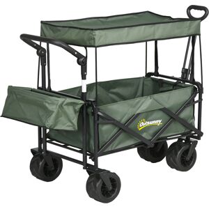 Outsunny Folding Trolley Cart Storage Wagon Beach Trailer 4 Wheels with Handle Overhead Canopy Cart Push Pull for Camping, Green