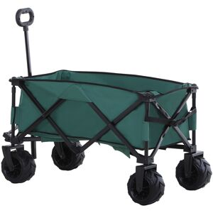 Outsunny Folding Cargo Wagon Trailer, Outdoor Pull Along Cart for Beach Garden with Telescopic Handle, Anti-Slip Wheel, Green