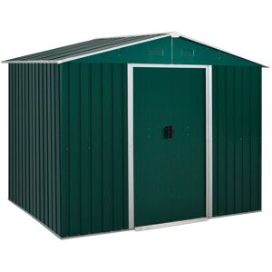 Outsunny 8 x 6 ft Metal Garden Storage Shed Corrugated Steel Roofed Tool Box with Ventilation and Sliding Doors, Green