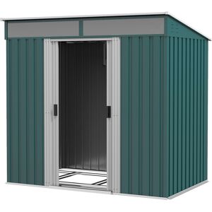 Outsunny 6.5 x 4FT Galvanised Metal Shed with Foundation, Lockable Tool Garden Shed with Double Sliding Doors and 2 Vents, Green